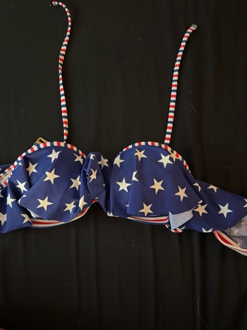 SO Navy Blue and White Star Print Bikini Top with Red/White/Blue Striped Trim